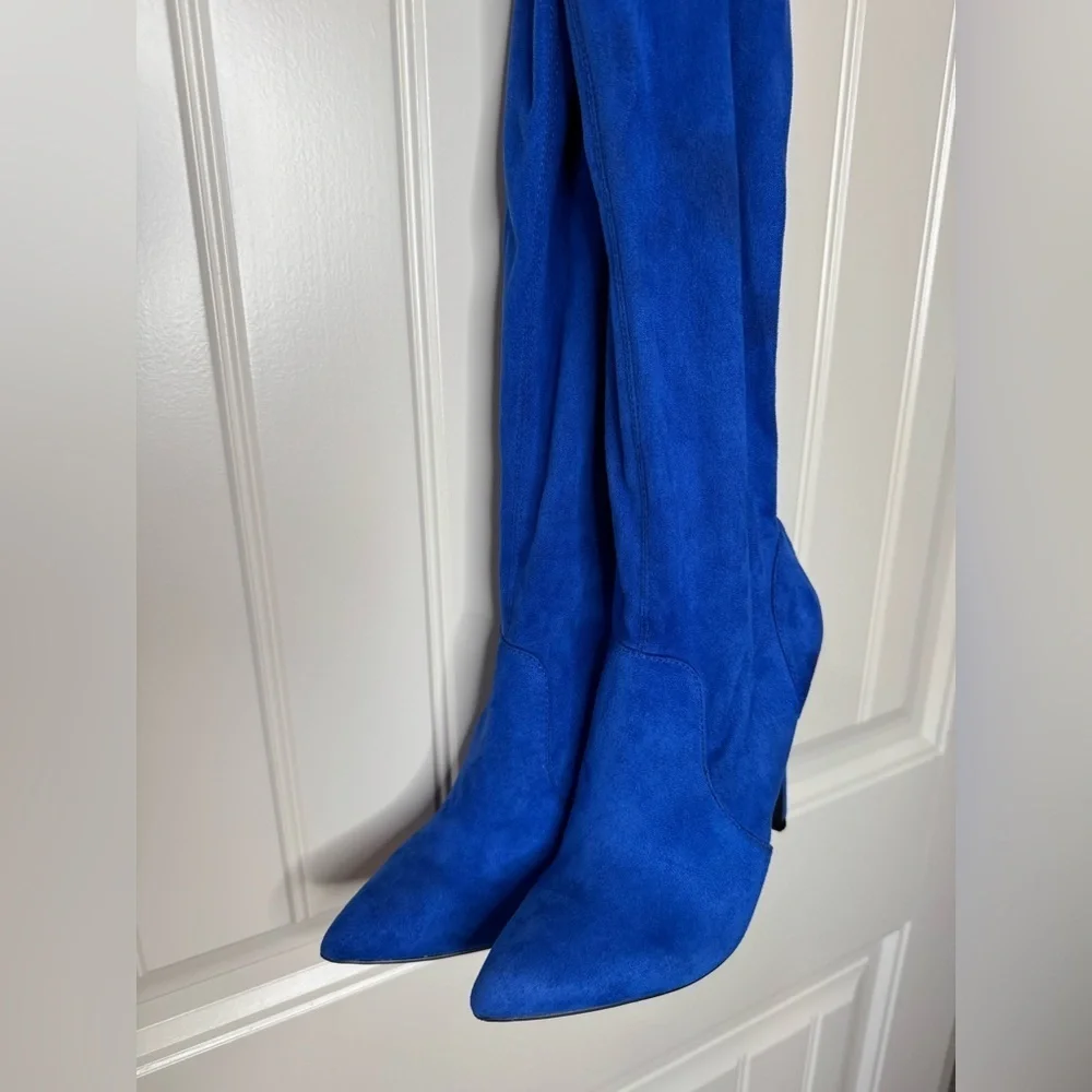 SHOEDAZZLE 🦋 Thigh-High, Vibrant Royal Blue Women's Stiletto Boots (Women’s 7)